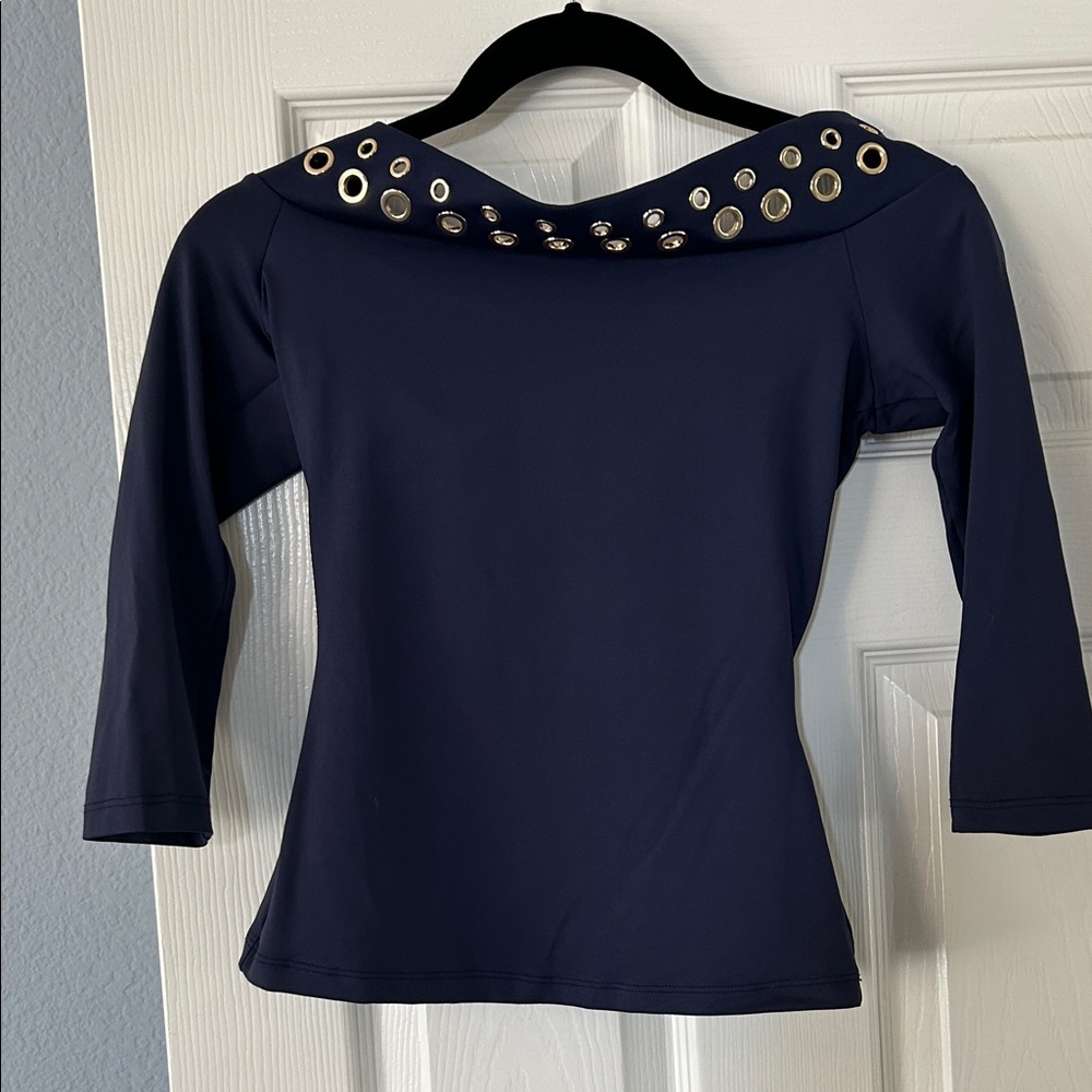 Navy Blue Women's Studio F Top with‎ Grommet Detail